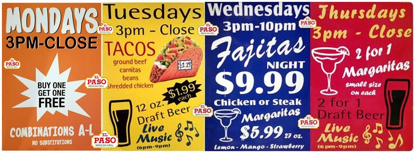 weekly specials at el paso mexican grill in lafayete la